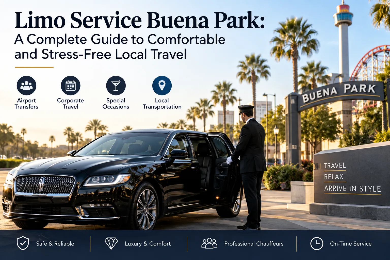 Limo service in Buena Park — luxury black SUV with professional chauffeur for local travel